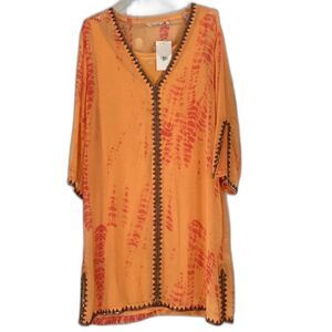 SOFT SURROUNDINGS Orange Beaded Tie-Dye Caftan Dress and Slip Dress Size Large
